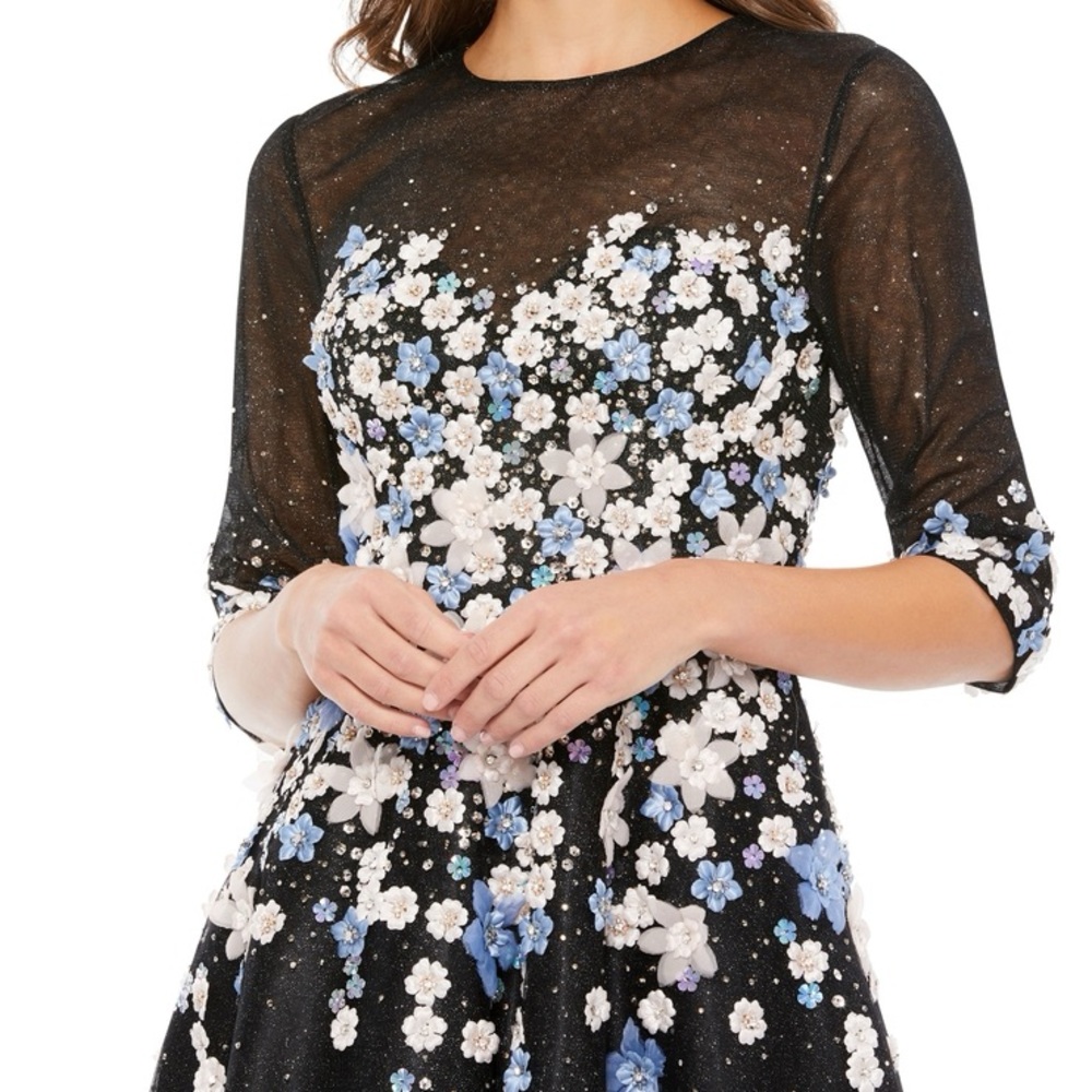 MAC DUGGAL women’s Beaded Appliquéd Midi Floral A-Line Cocktail Dress 11161 - Picture 3 of 11